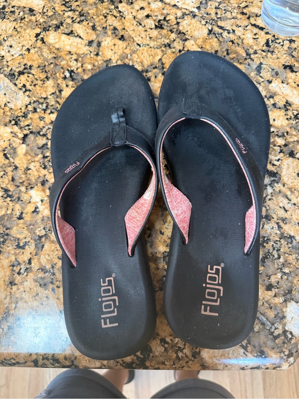 Flojos Black Flip Flops with Pink Accent Straps